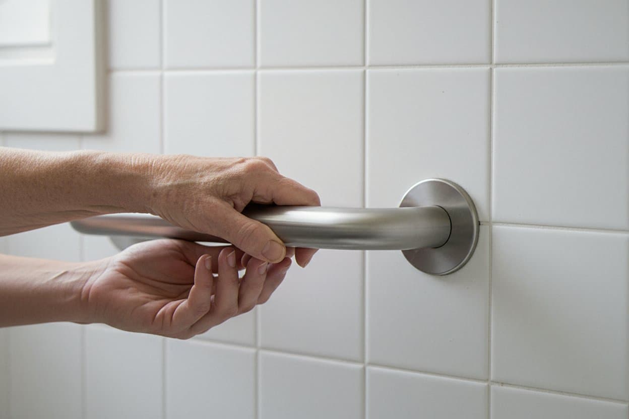 Safety grab bar in bathroom